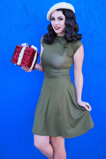 Retrolicious Olive Dot Bombshell Dress - plus Sizes Only - MeeeShop Women's Fashion
