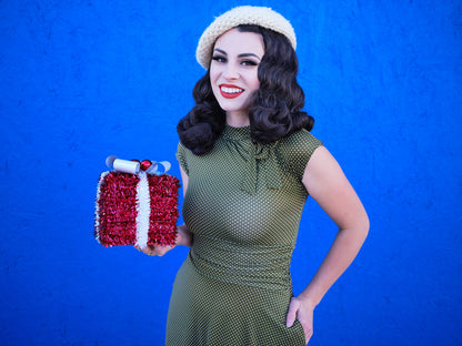 Retrolicious Olive Dot Bombshell Dress - plus Sizes Only in L view 3 - Curvy Fit - Olive Green Dot Dress