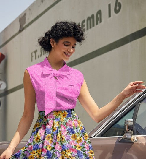 Retrolicious Pretty in Pink Bow Top in XS - Pink Bow Top Women