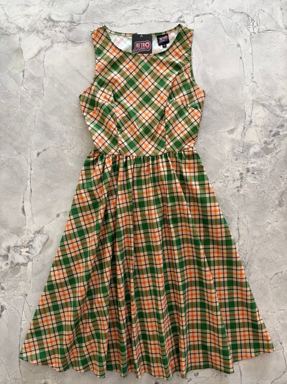 Retrolicious Rust & Green Plaid Midi Dress in L view 4 - Rusty Green Dress