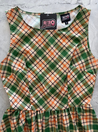 Retrolicious Rust & Green Plaid Midi Dress in XL view 5 - Rusty Green Dress