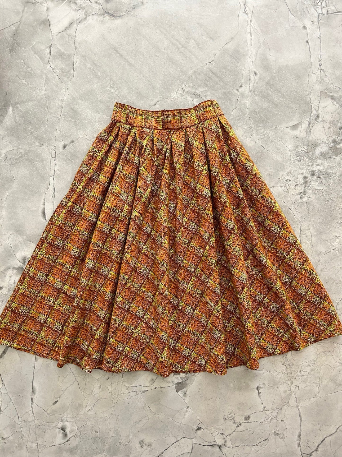 Retrolicious Rust Plaid Doris Skirt in L view 3 - Rust Pleated Skirt