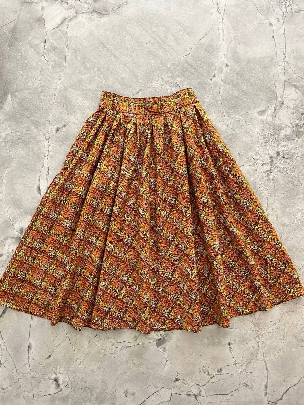 Retrolicious Rust Plaid Doris Skirt in L view 3 - Rust Pleated Skirt