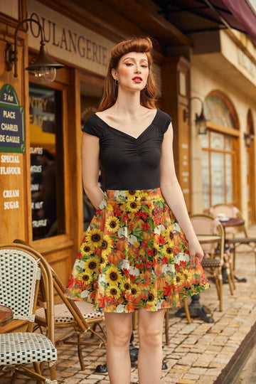 Retrolicious Sunflower & Pumpkin Skater Skirt - MeeeShop Women's Fashion