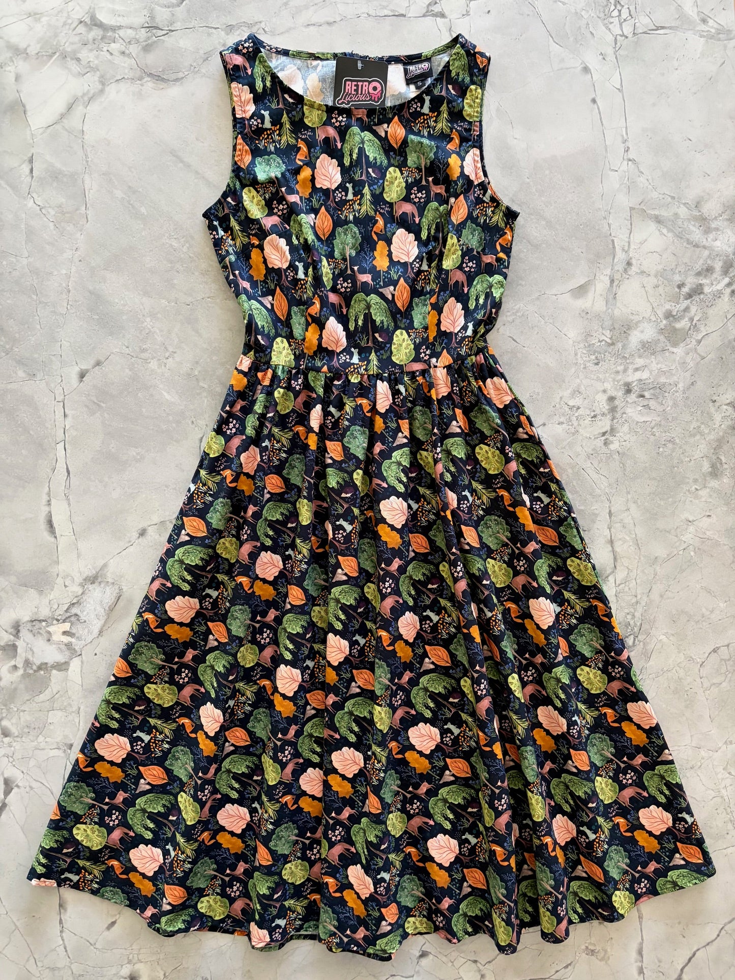 Retrolicious Woodland Midi Dress in Navy in XL view 5 - Woodland Bloom Midi Dress