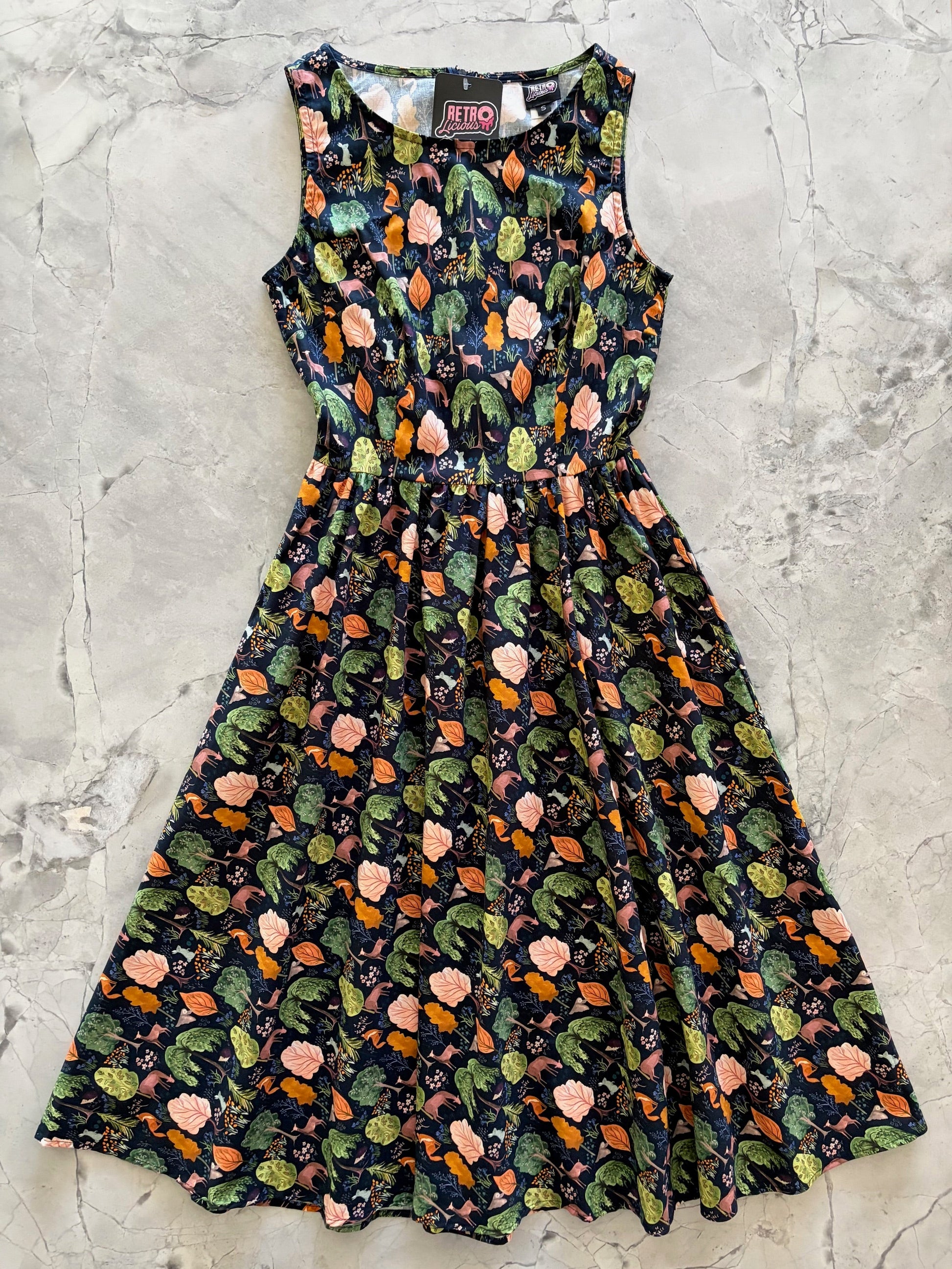Retrolicious Woodland Midi Dress in Navy in XL view 5 - Woodland Bloom Midi Dress