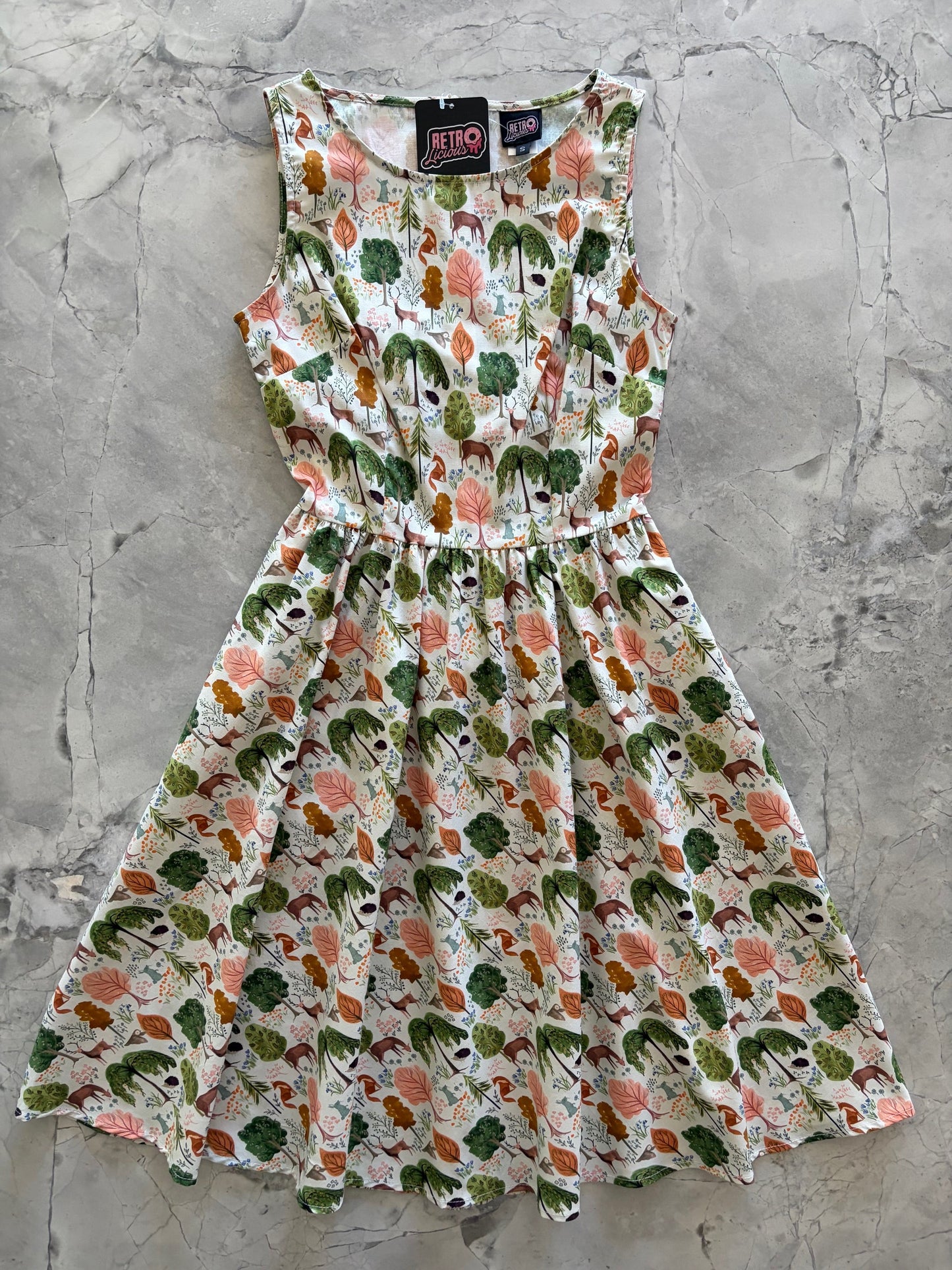 Retrolicious Woodland Vintage Dress in Cream in XL view 5 - Cream Dress