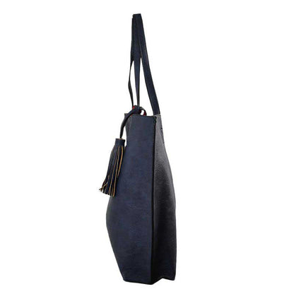 Reversible Faux Leather Tote Bag Vegan Tassel Handbag in Red view 11