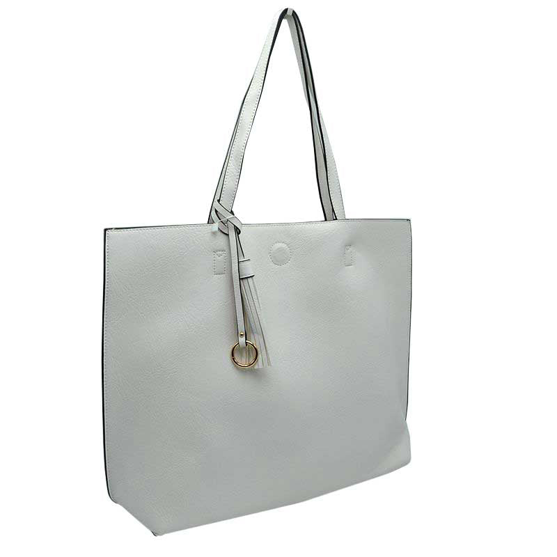 Reversible Faux Leather Tote Bag Vegan Tassel Handbag view 18
