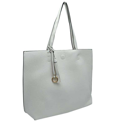 Reversible Faux Leather Tote Bag Vegan Tassel Handbag view 18