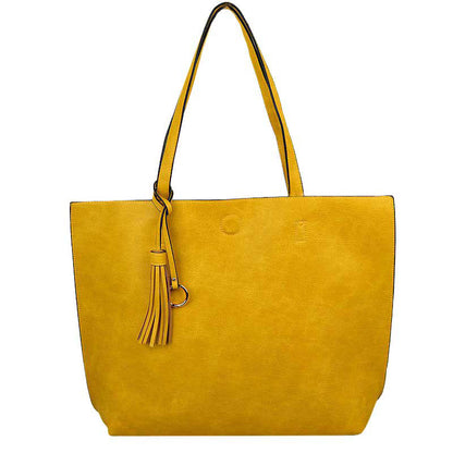 Reversible Faux Leather Tote Bag Vegan Tassel Handbag view 20
