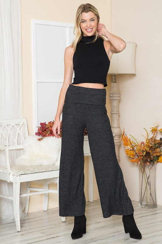 Rib Brush Wide Leg Pants with Pockets in Charcoal - Pants Pockets (bottom)