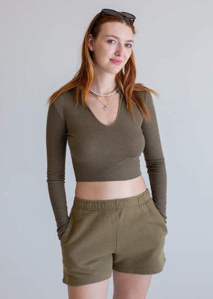 Ribbed Keyhole Long Sleeve in XS - Soft Ribbed Keyhole Short Sleeve Shirt (piece)