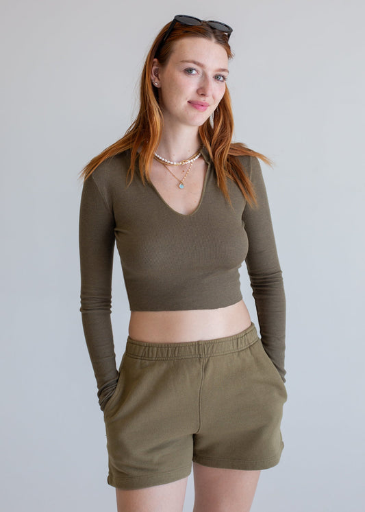 Ribbed Keyhole Long Sleeve in XS - Soft Ribbed Keyhole Short Sleeve Shirt (piece)