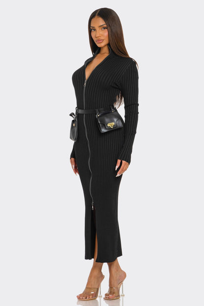 Ribbed Knit Utility Midi Dress in L view 5 - Fall Wardrobe Essential - Ribbed Knit Dress Women