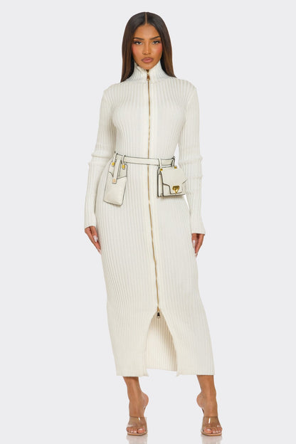 Ribbed Knit Utility Midi Dress in M view 3 - Fall Wardrobe Essential - Ribbed Knit Dress Women