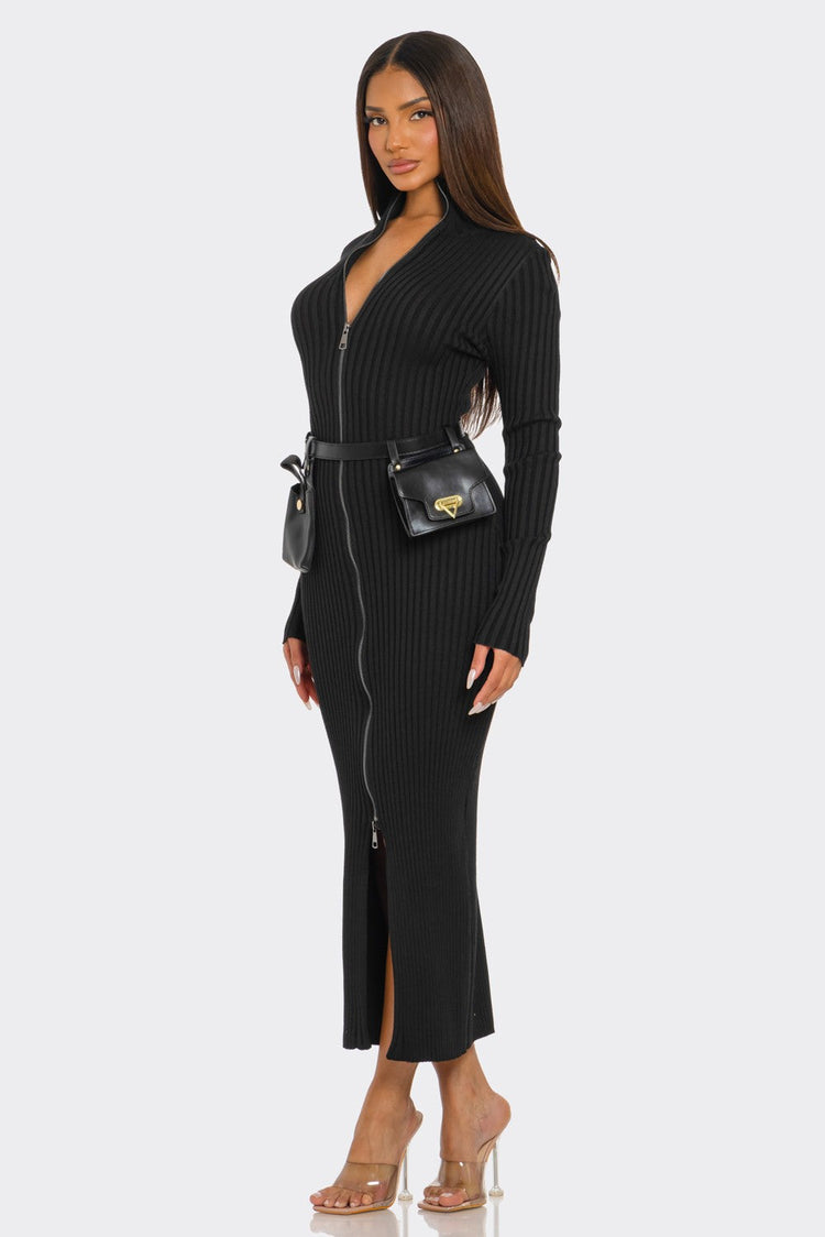 Ribbed Knit Utility Midi Dress L view 5 (dress) - ribbed knit dress women, ribbed knit dress long sleev - shop at us.meeeshop