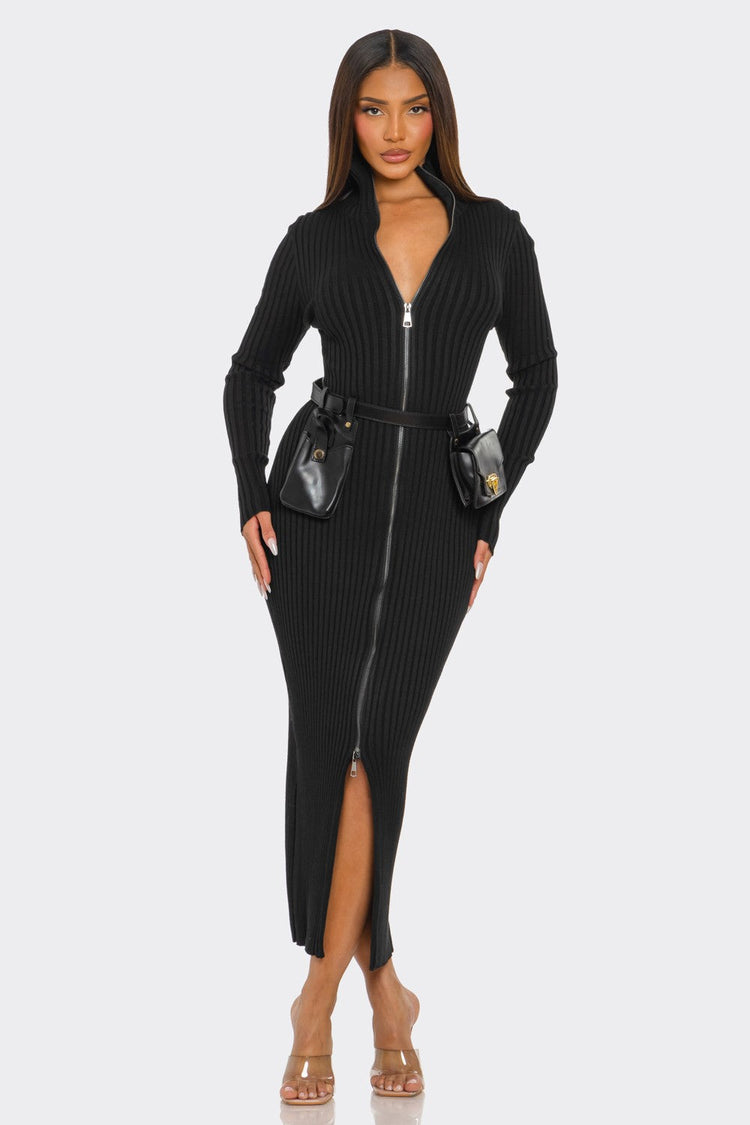 Ribbed Knit Utility Midi Dress M view 4 (dress) - ribbed knit dress women, ribbed knit dress long sleev - shop at us.meeeshop
