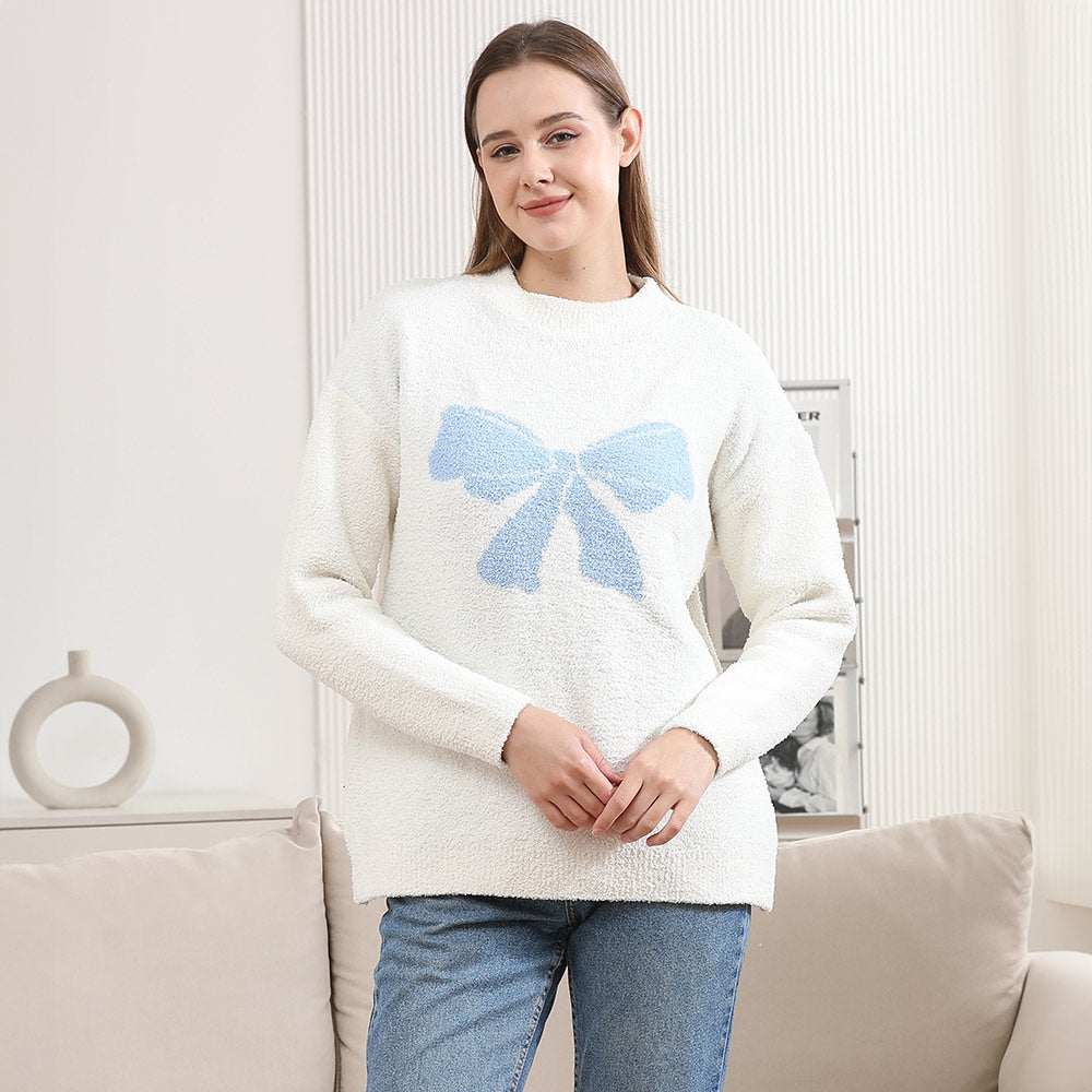 Ribbon Pointed Crew Neck Sweater in Blue - Crew Sweater (top)