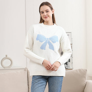 Ribbon Pointed Crew Neck Sweater in Blue - Crew Sweater (top)