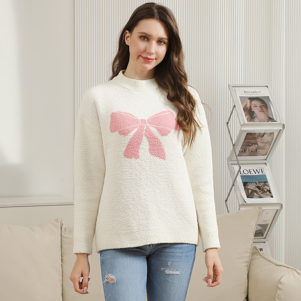 Ribbon Pointed Crew Neck Sweater in Pink view 2 - Crew Sweater (top)