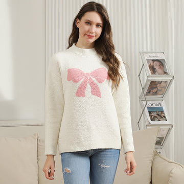 Ribbon Pointed Crew Neck Sweater in Pink view 2 - Crew Sweater (top)