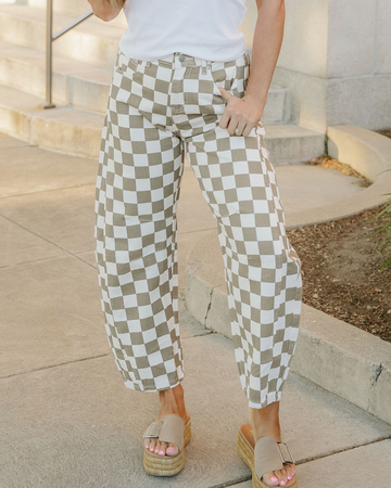 Riley Checkered Print Denim Barrel Pants in 4 (bottom)