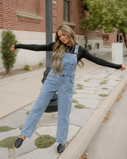 Riley Overalls in Sail Blue - Riley Overalls True Bias (bottom)