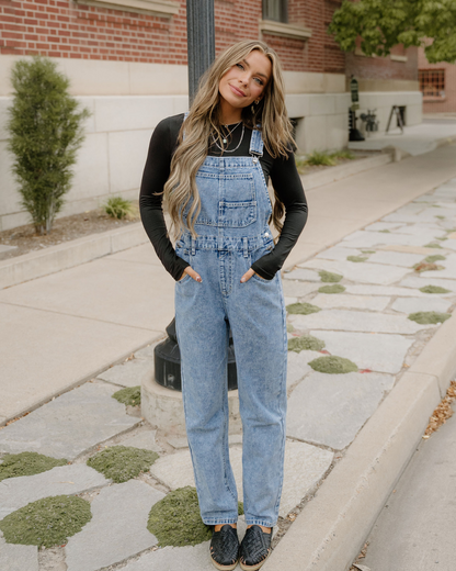 Riley Overalls in Sail Blue view 3 - Riley Overalls True Bias (bottom)