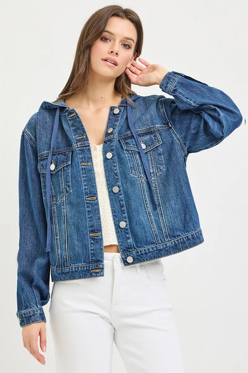 Risen Basic Denim Jacket with Hoodie MEDIUM view 2 (top) - hoodie jacket, denim hoodie jacket - shop at us.meeeshop