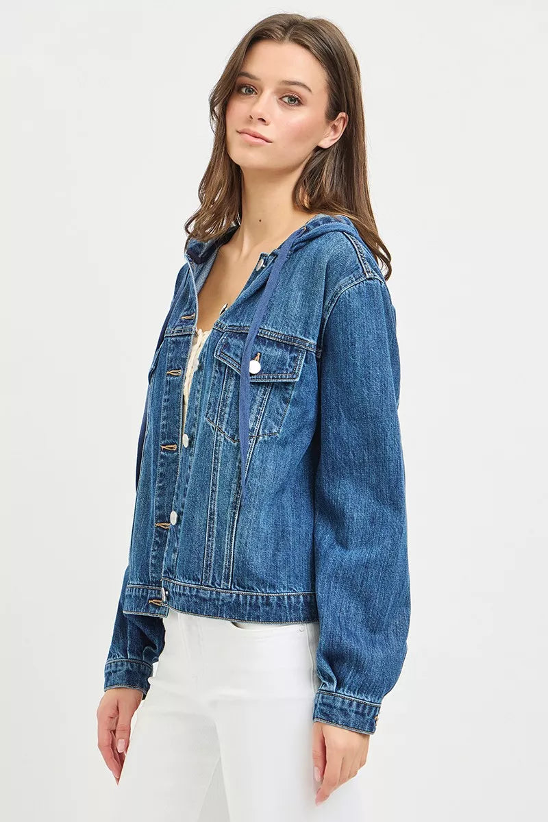 Risen Basic Denim Jacket with Hoodie MEDIUM view 4 (top) - hoodie jacket, denim hoodie jacket - shop at us.meeeshop