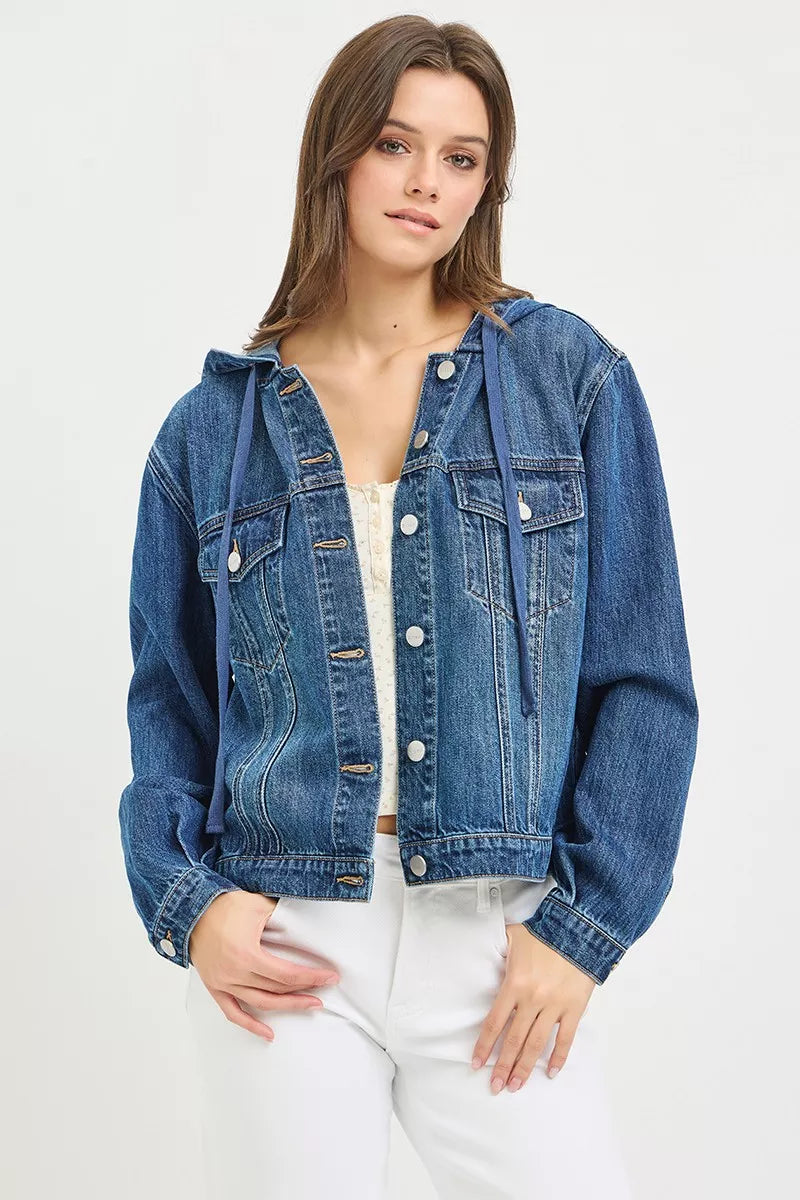 Risen Basic Denim Jacket with Hoodie view 5 (top) - hoodie jacket, denim hoodie jacket - shop at us.meeeshop