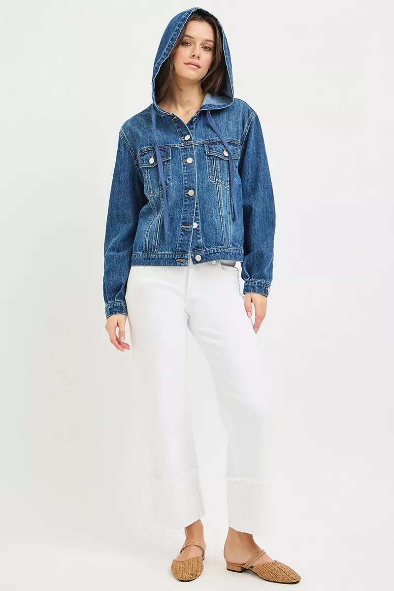 Risen Basic Denim Jacket with Hoodie view 6 (top) - hoodie jacket, denim hoodie jacket - shop at us.meeeshop