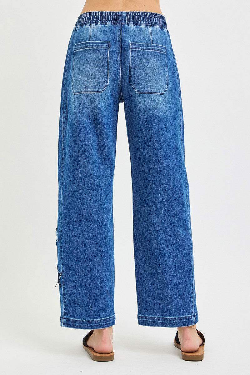 Risen Elastic Band Slouchy Cropped Barrel with Star Patch - MeeeShop Women's Fashion