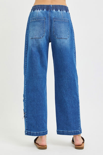 Risen Elastic Band Slouchy Cropped Barrel with Star Patch - MeeeShop Women's Fashion