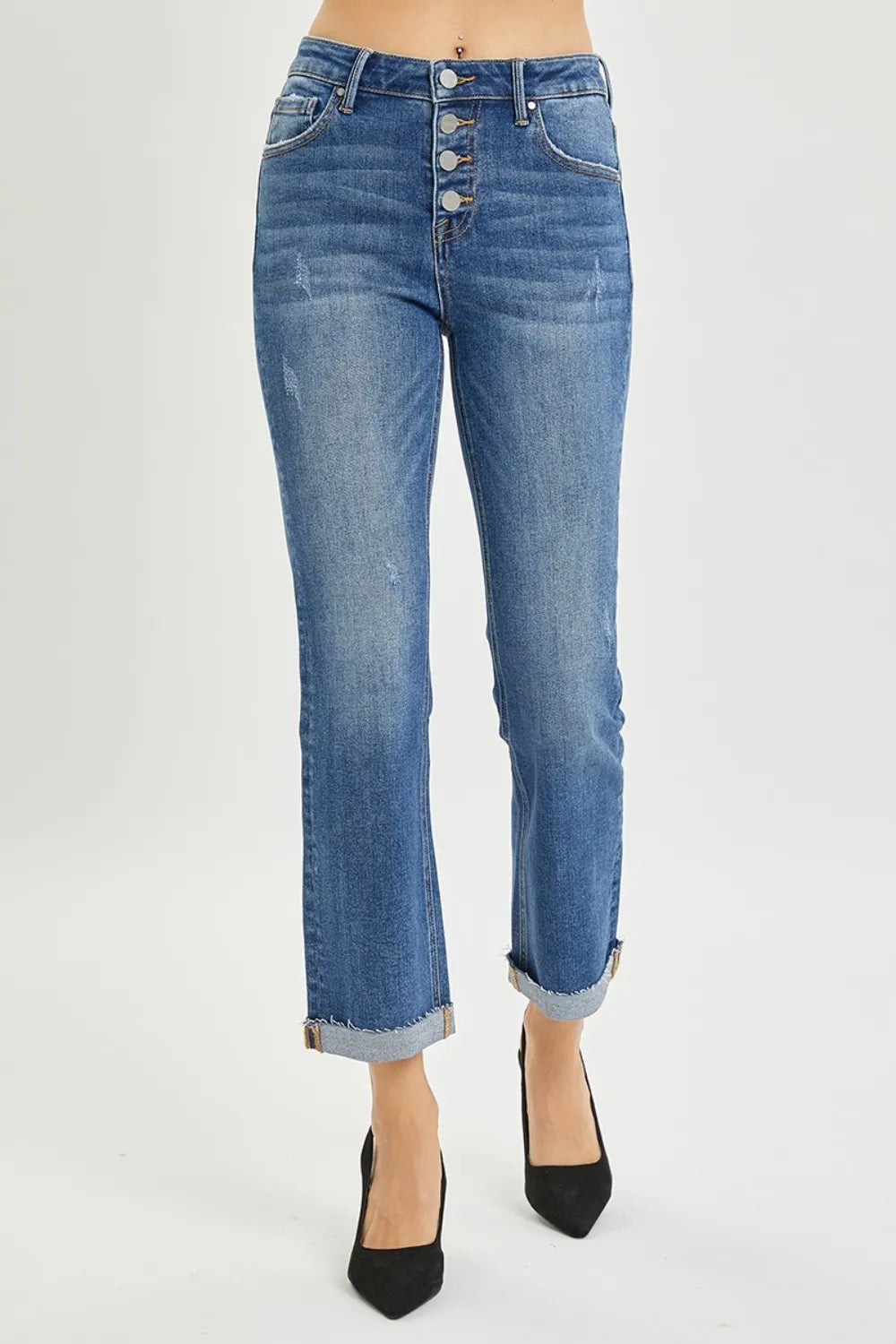 Risen Full Size Button Fly Cropped Bootcut Jeans - MeeeShop Women's Fashion
