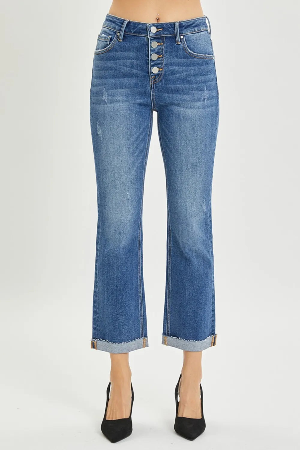 Risen Full Size Button Fly Cropped Bootcut Jeans - MeeeShop Women's Fashion