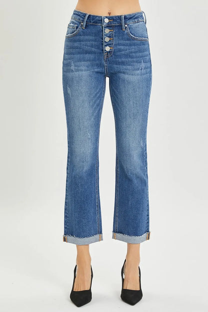 Risen Full Size Button Fly Cropped Bootcut Jeans - MeeeShop Women's Fashion