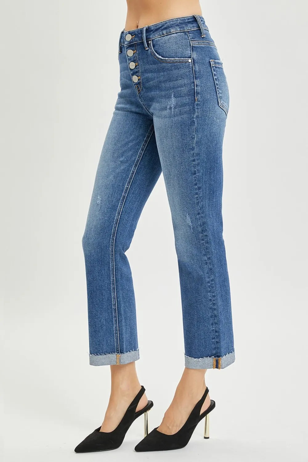 Risen Full Size Button Fly Cropped Bootcut Jeans - MeeeShop Women's Fashion