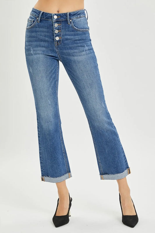 Risen Full Size Button Fly Cropped Bootcut Jeans in Dark (bottom)