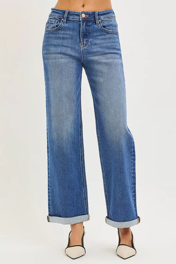 Risen Full Size High Rise Relaxed Fit Ankle Straight Cuff Jeans plus Size in MEDIUM - High-Waisted - Plus Jeans