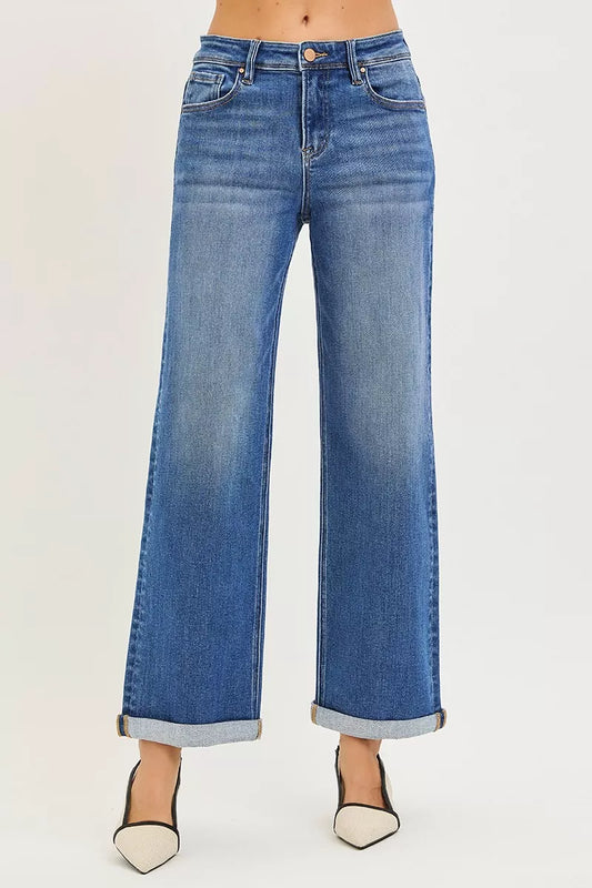 Risen Full Size High Rise Relaxed Fit Ankle Straight Cuff Jeans plus Size in MEDIUM view 2 - High-Waisted - Plus Jeans