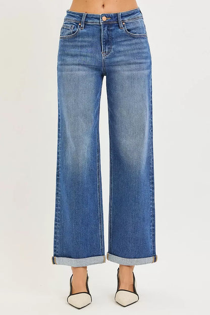 Risen Full Size High Rise Relaxed Fit Ankle Straight Cuff Jeans plus Size - MeeeShop Women's Fashion