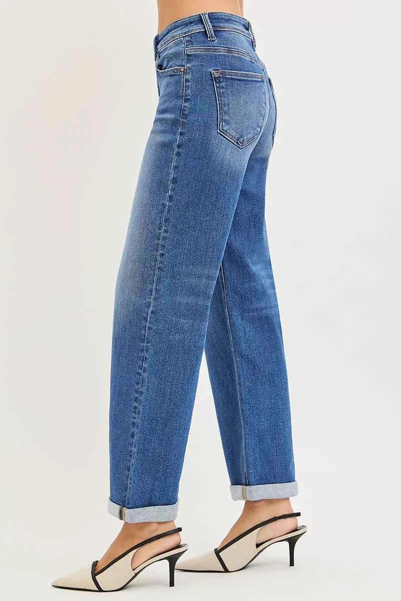 Risen Full Size High Rise Relaxed Fit Ankle Straight Cuff Jeans plus Size - MeeeShop Women's Fashion
