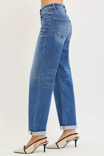 Risen Full Size High Rise Relaxed Fit Ankle Straight Cuff Jeans plus Size - MeeeShop Women's Fashion