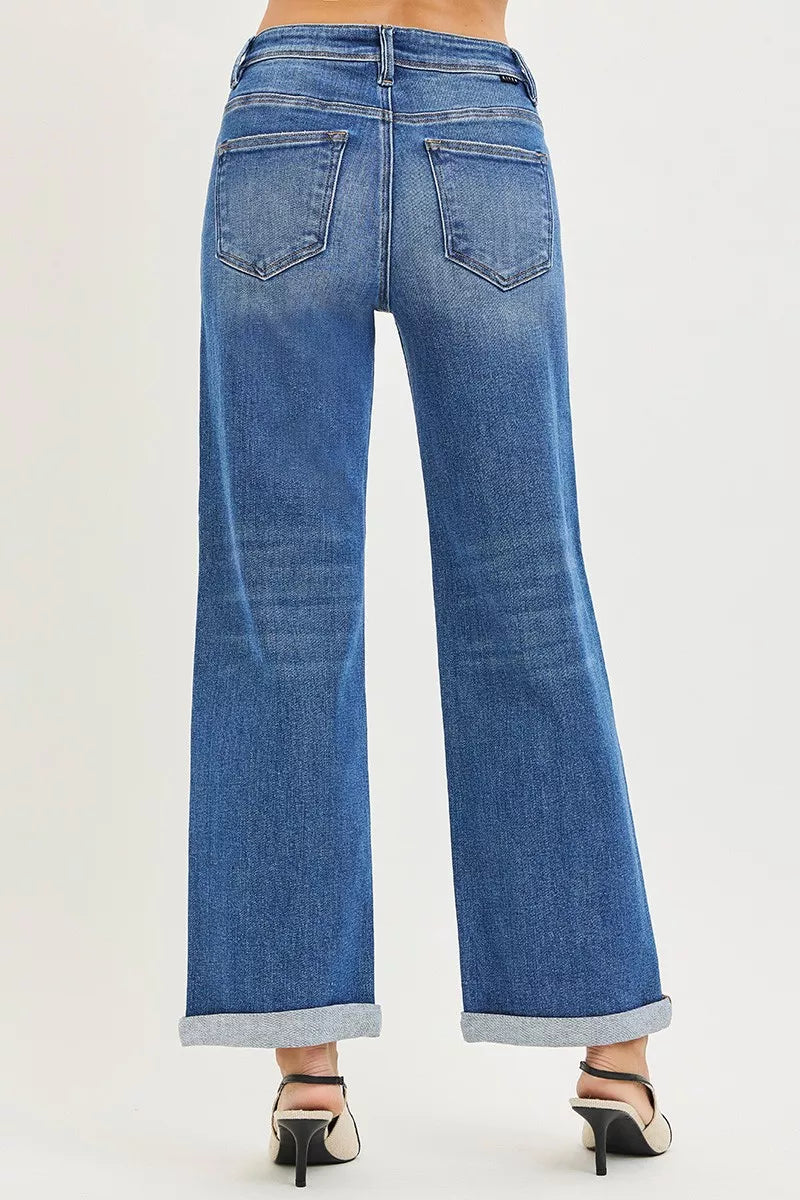 Risen Full Size High Rise Relaxed Fit Ankle Straight Cuff Jeans plus Size - MeeeShop Women's Fashion