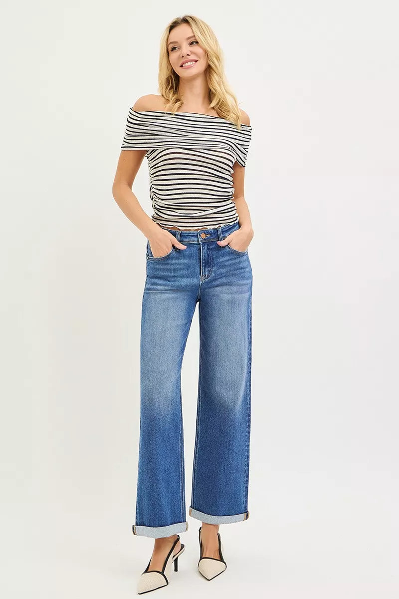 Risen Full Size High Rise Relaxed Fit Ankle Straight Cuff Jeans plus Size - MeeeShop Women's Fashion