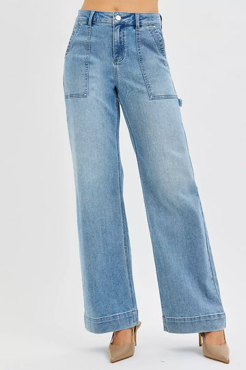 Risen Full Size High Rise Straight Leg Jeans with Front Pockets plus Size in MEDIUM - High-Waisted - Plus Jeans