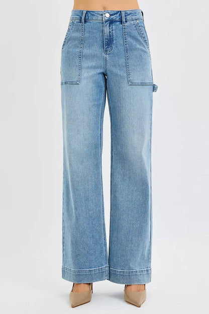 Risen Full Size High Rise Straight Leg Jeans with Front Pockets plus Size - MeeeShop Women's Fashion