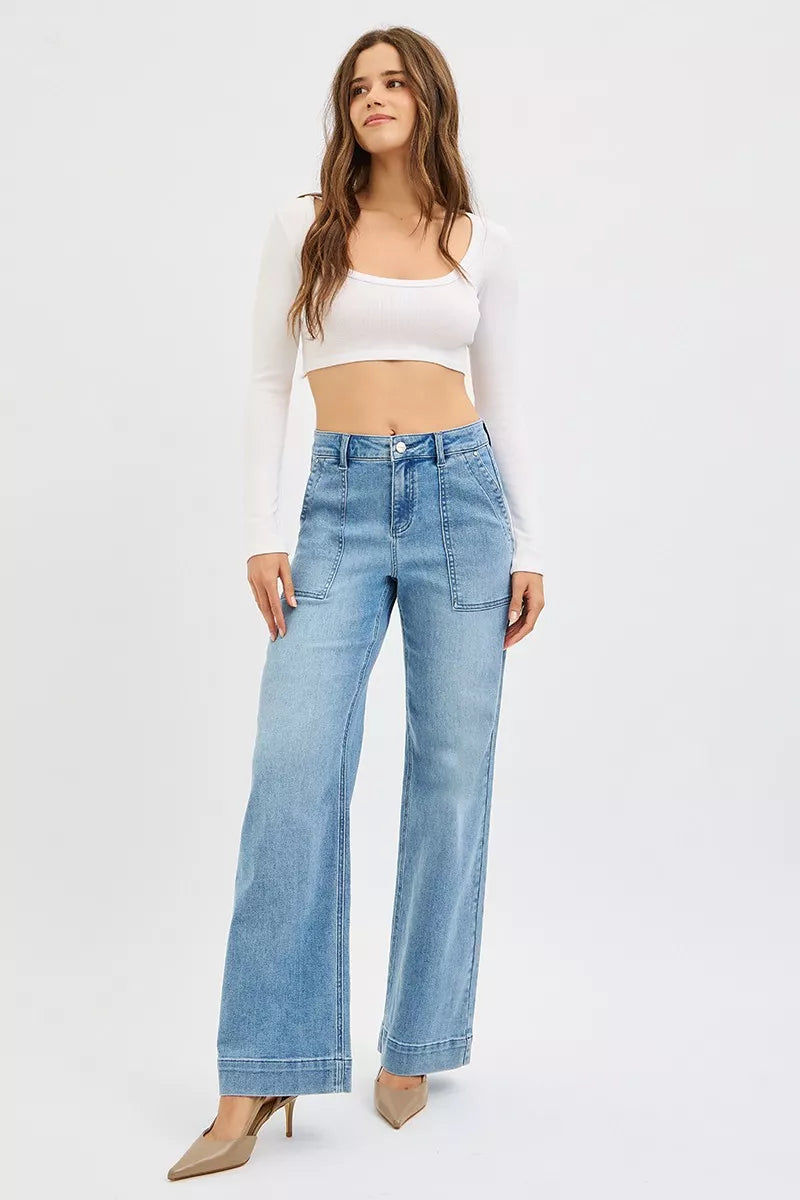Risen Full Size High Rise Straight Leg Jeans with Front Pockets plus Size - MeeeShop Women's Fashion